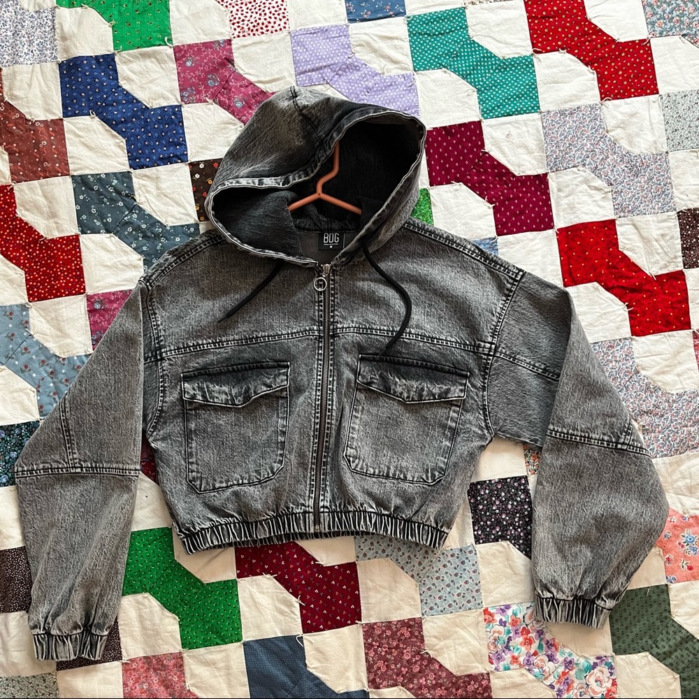 BDG Denim Hooded Bomber Jacket, Acid Wash, M